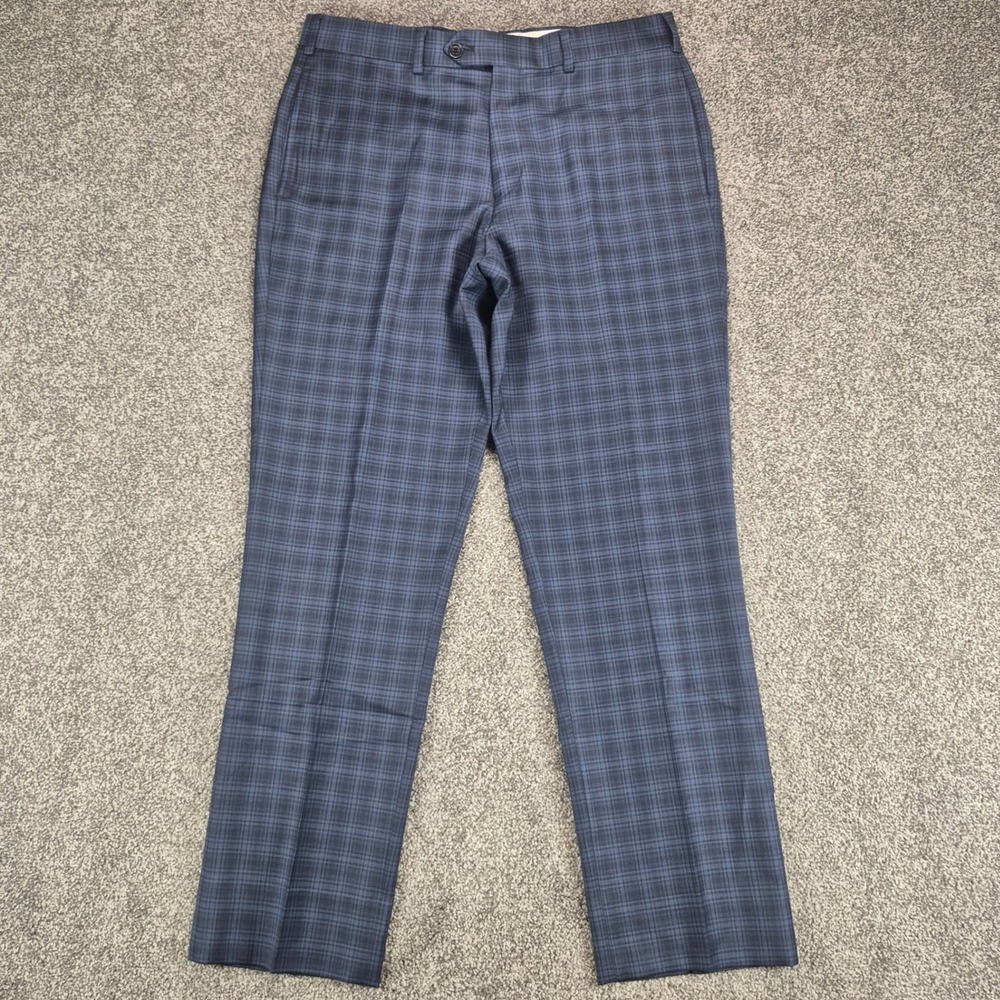 Brooks Brothers Dress Pants Mens 34x30 Blue Plaid Lambs Wool Stretch Regent Fit